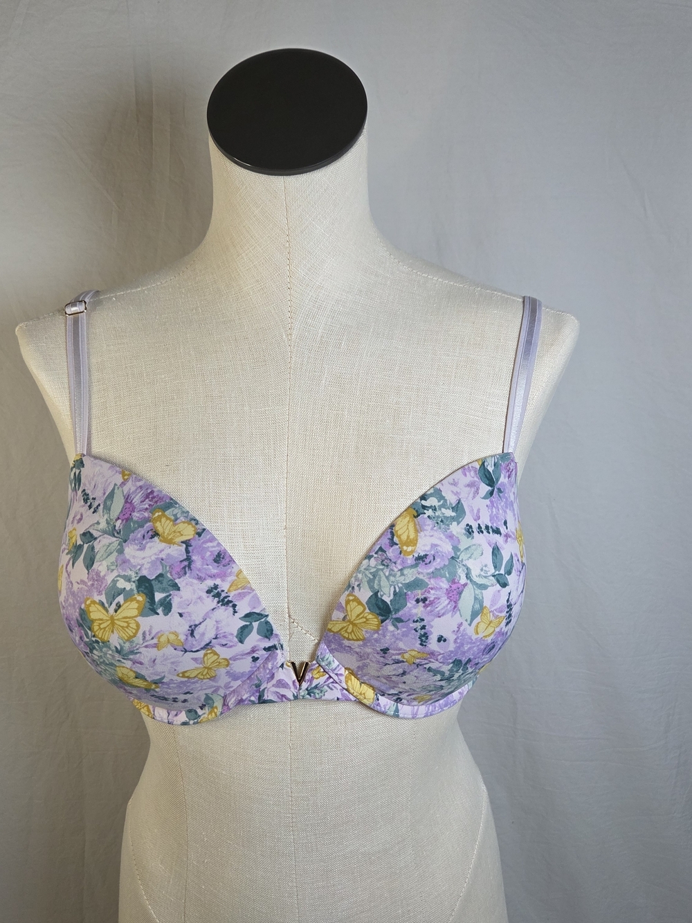 Victoria's Secret Push Up Freedom Cloud Purple Floral Butterfly Bra 32DDD EUC